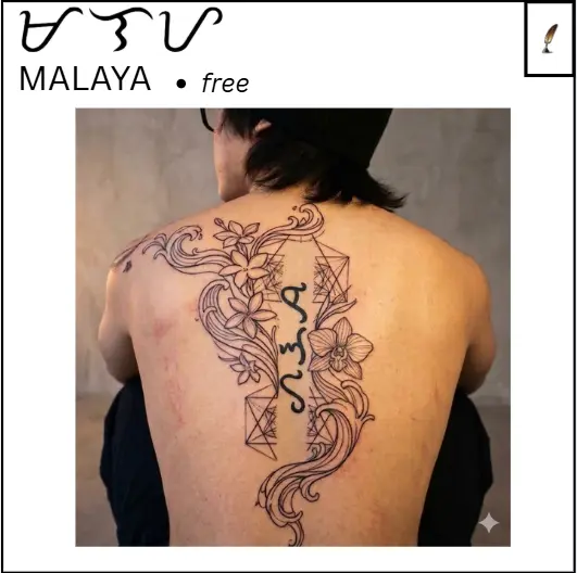 Baybayin flower tattoo symbolic design written in Baybayin script on a man's back 